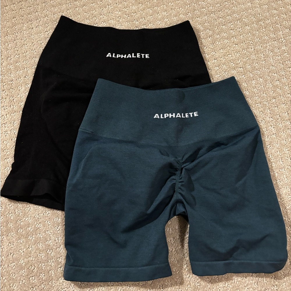 Alphalete Black and Green Bike Shorts High-Rise Performance